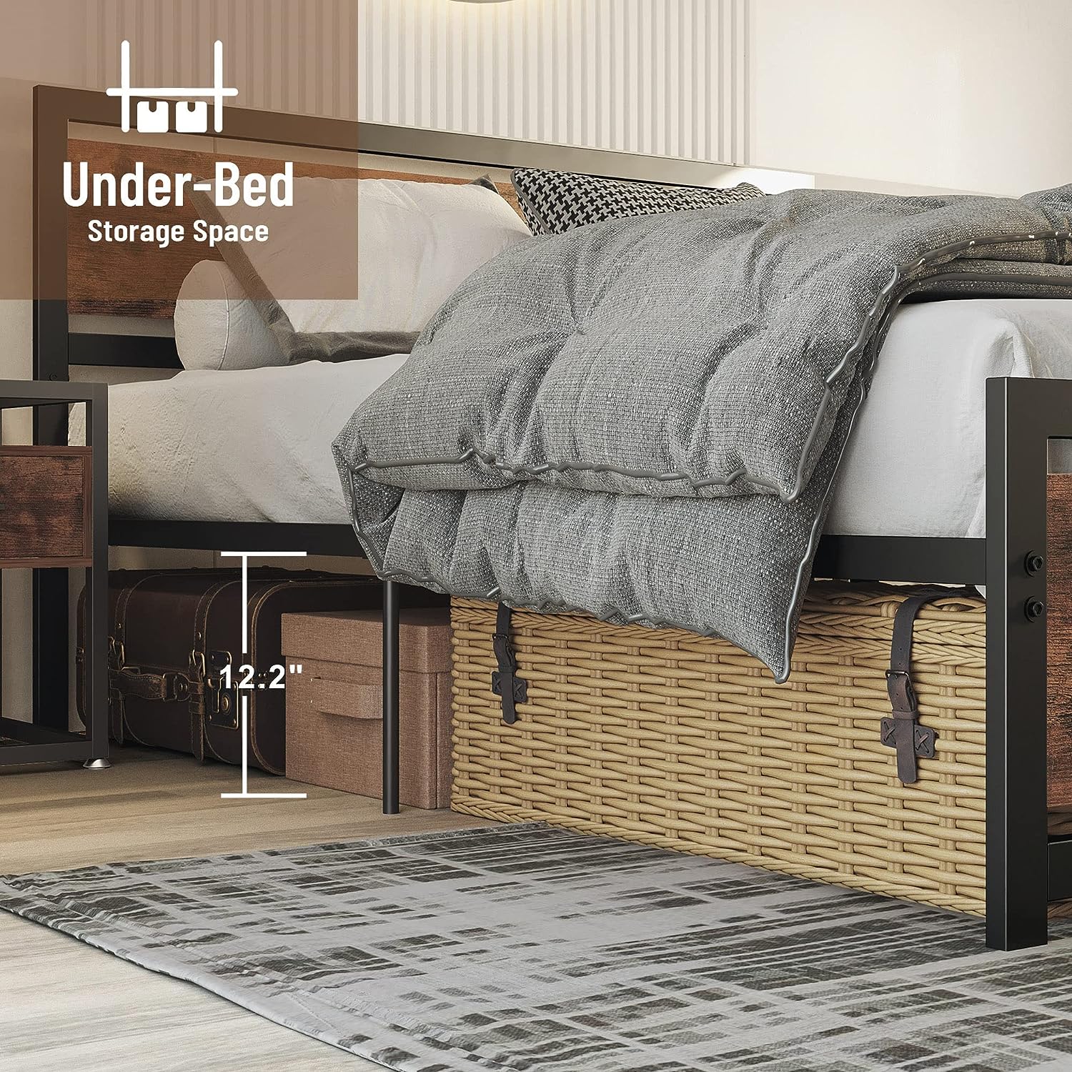 Industrial Platform Bed Frame with Headboard and Footboard, Strong Supports, Noise-Free, No Box Spring Required