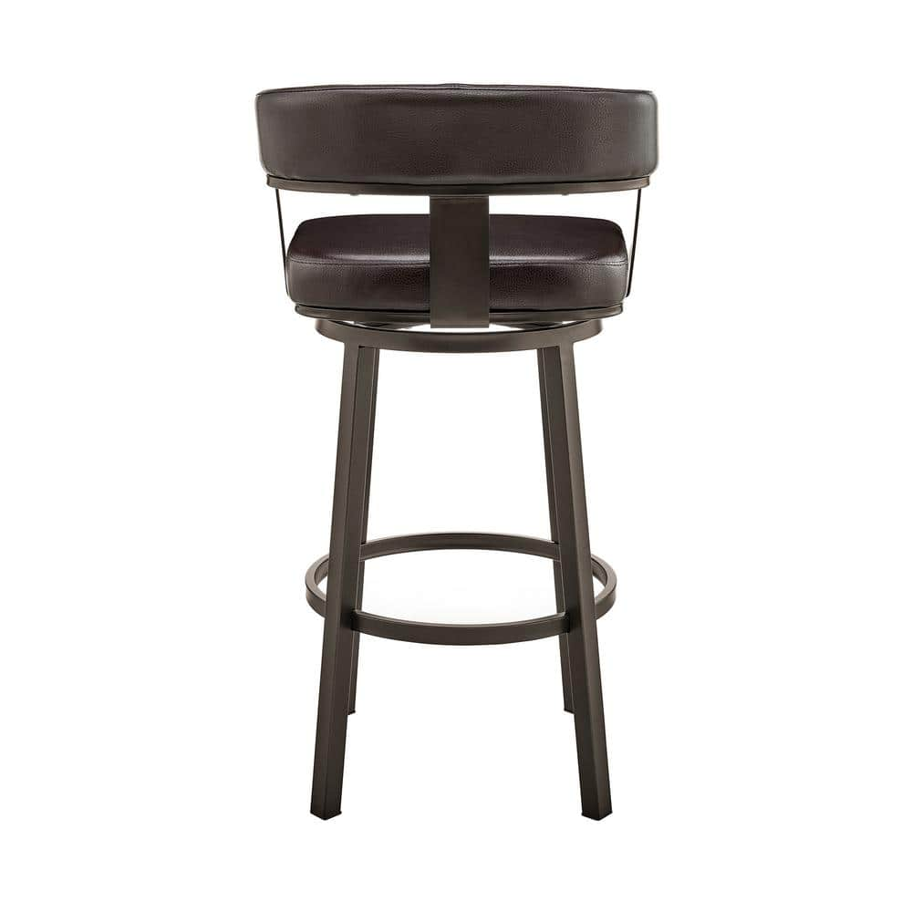 Armen Living Cohen 30 in. Bar Height Low Back Swivel Bar Stool in Java Brown and Chocolate Faux Leather 721535761951