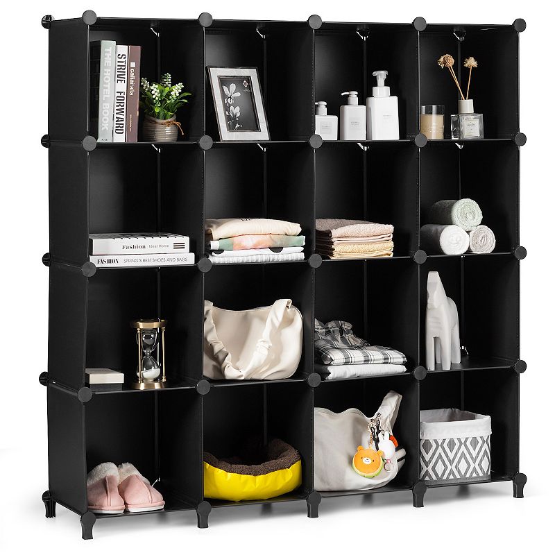 16 Cubes Plastic Storage Organizer with Rustproof Steel Frame-Black