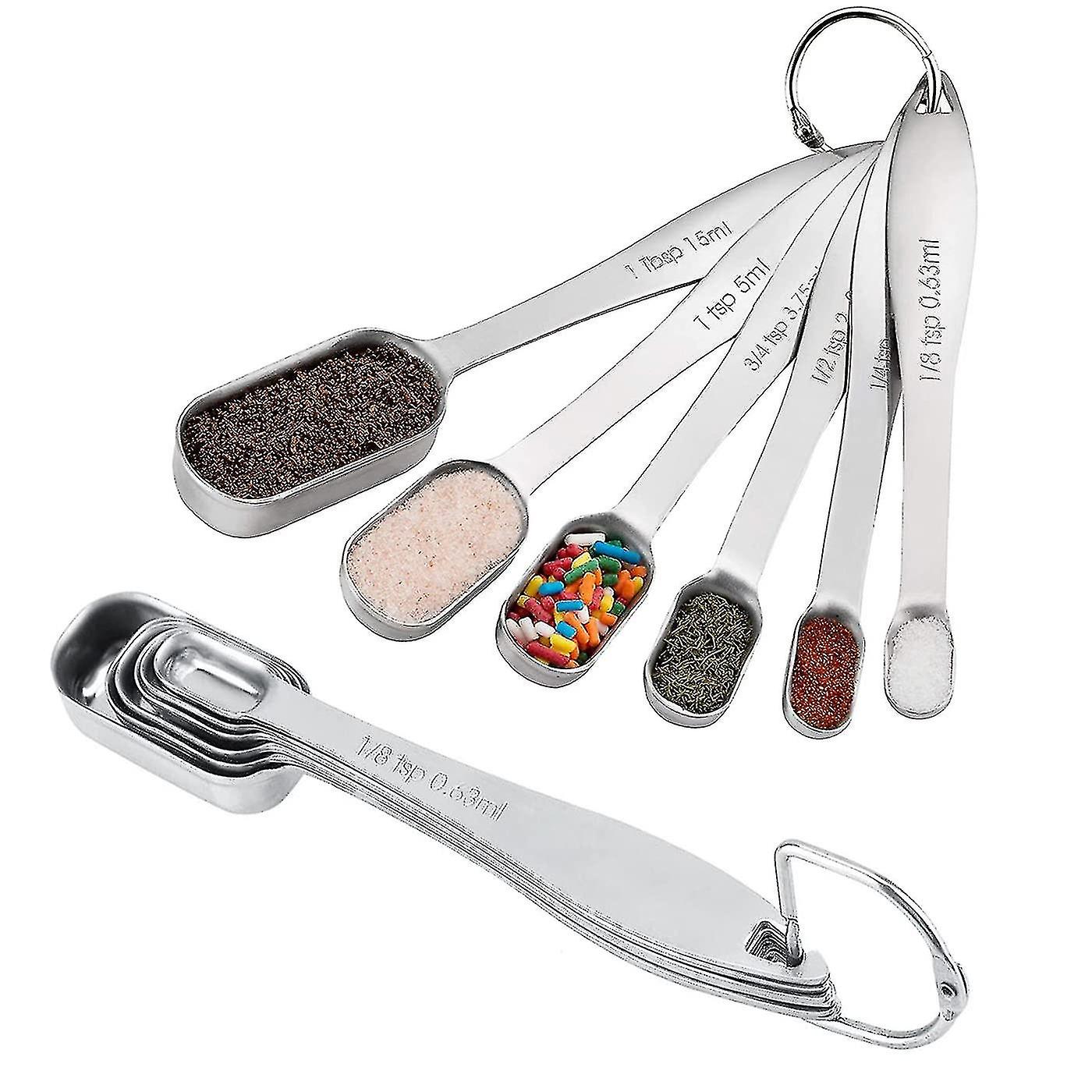 6pcs Stainless Steel Measuring Spoons Kitchen Cooking Utensils With Slim Design For Narrow Spice Jar