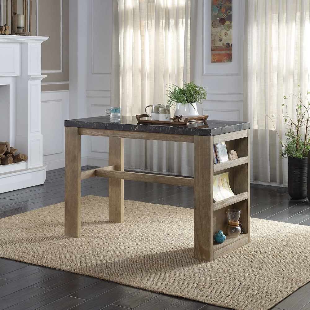 Farmhouse Kitchen Counter Island Dining Table with Storage Shelves  Chairs Not Included