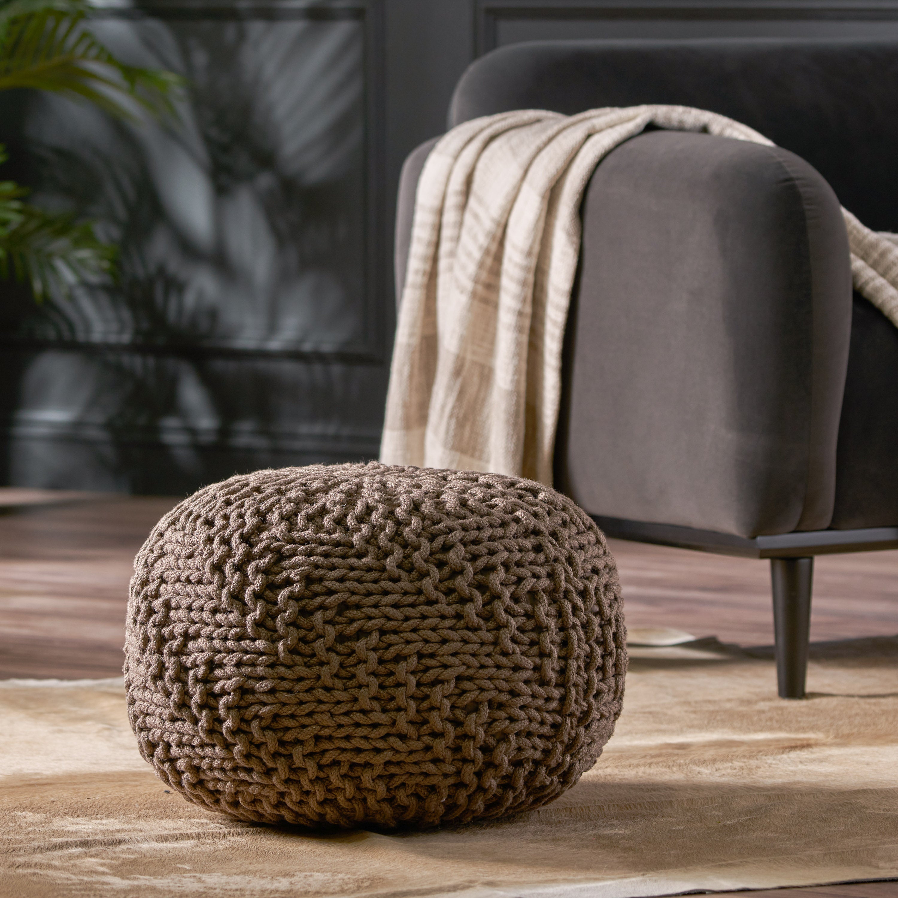 Haley Indoor Fabric Hand Knit Pouf