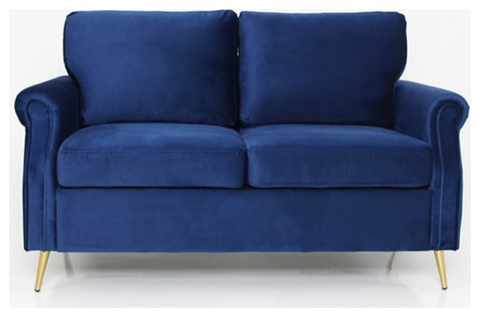 Home Square 2 Piece Set with Velvet Living Room Loveseat and Sofa in Dark Blue   Living Room Furniture Sets   by Homesquare  Houzz