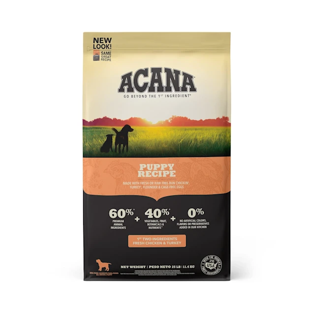 ACANA Grain-Free Chicken Turkey Fish Cage-Free Eggs Dry Puppy Food， 25 lbs.