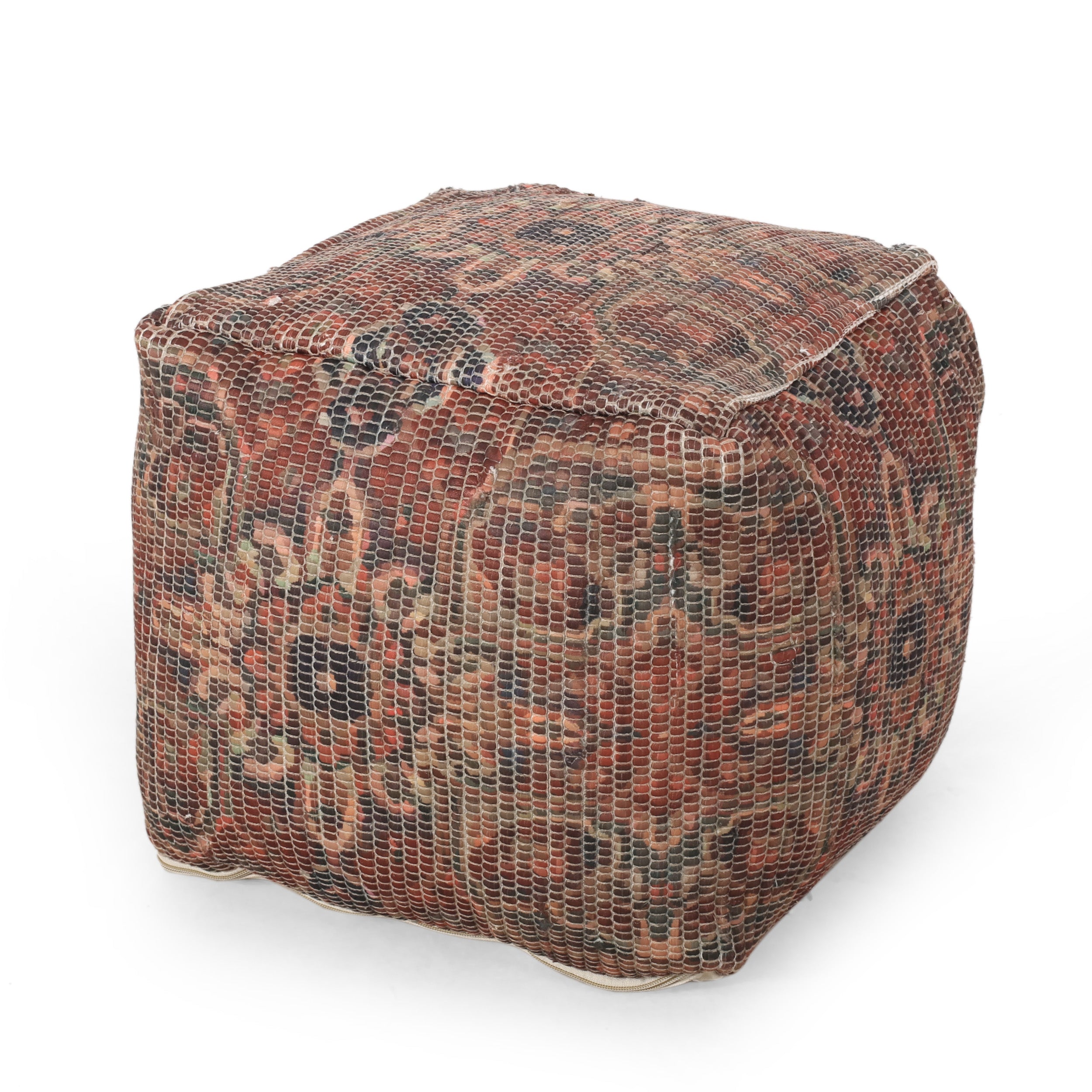 Rossburg Traditional Handcrafted Chindi Cube Pouf