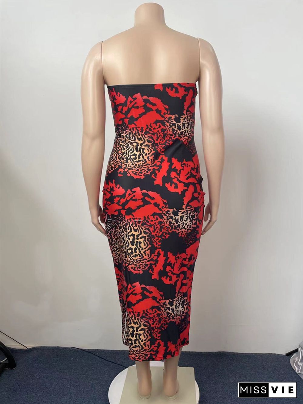 Leopard Print Strapless Sleeveless Bodycon Dress