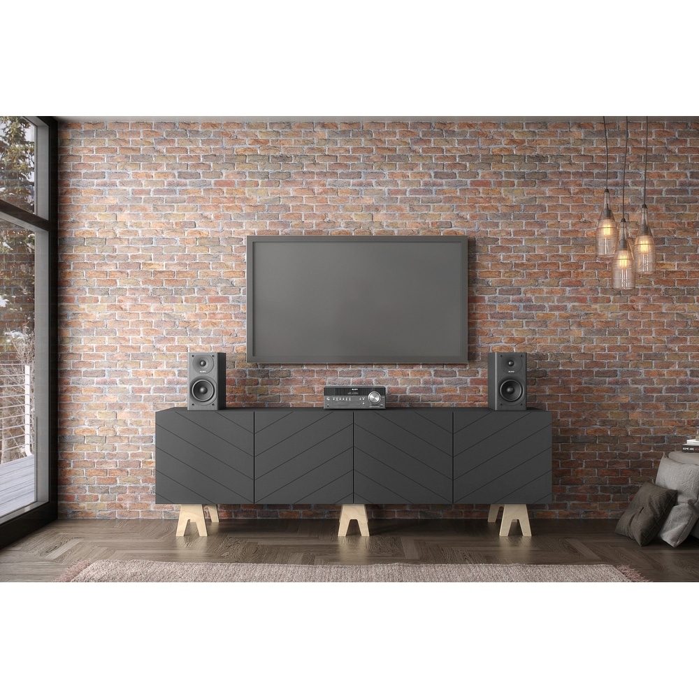 Nexera Runway 72 Inch TV Stand  Charcoal Grey and Birch Plywood