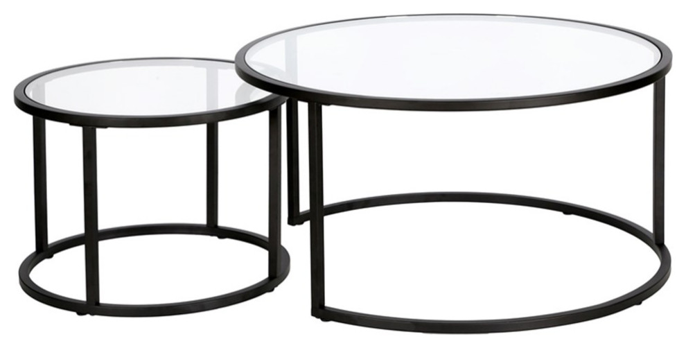 Henn ampHart Metal Double Nested Round Coffee Table in Black with Glass Top   Contemporary   Coffee Table Sets   by Homesquare  Houzz