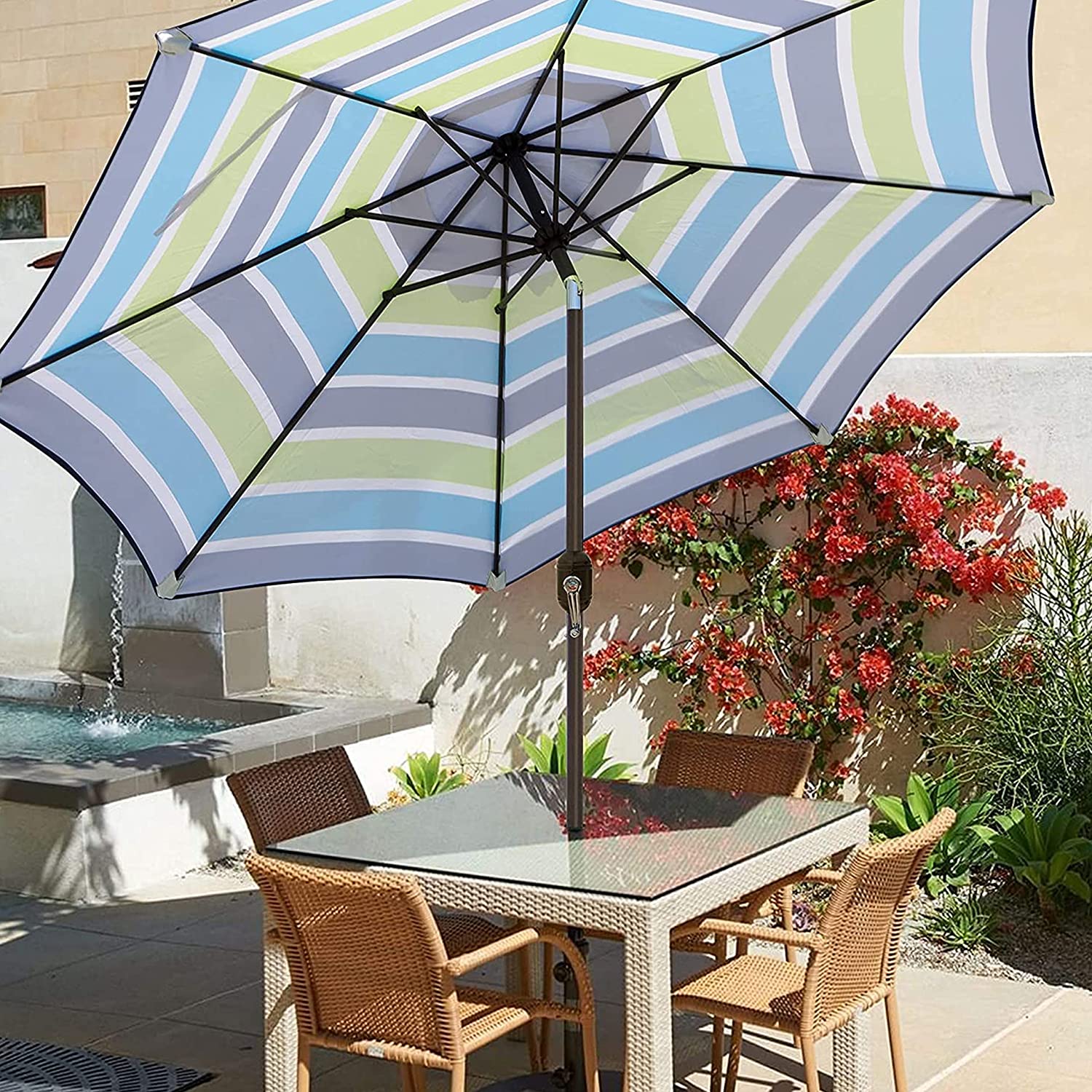 9' Outdoor Market Patio Umbrella with Push Button Tilt and Crank, 8 Ribs (Tan)