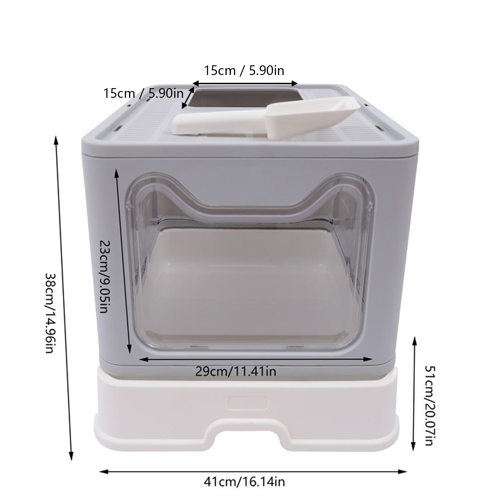 Miumaeov Foldable Cat Litter Box， Semi-enclosed Cat Litter Box with Bottom Drawer and Cat Litter Scoop (Grey)