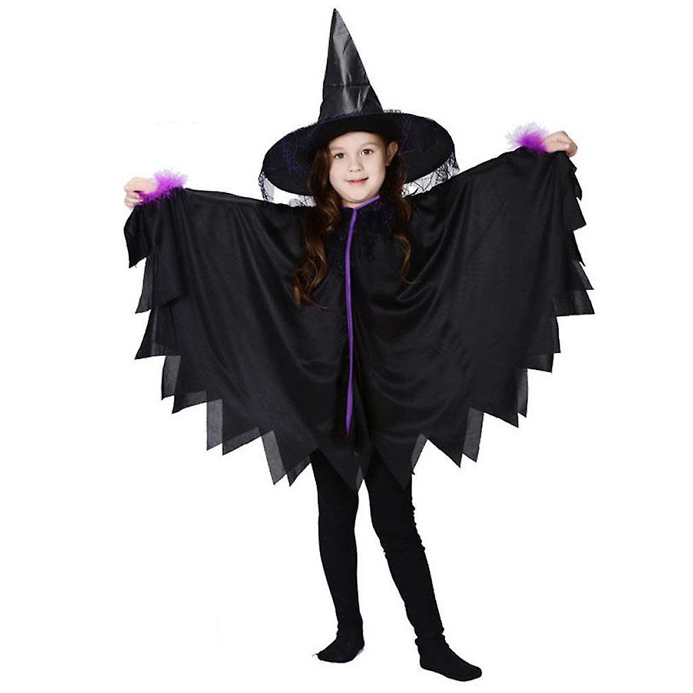 2 Pcs Kids Cosplay Witch Cloak Set Black Shoulder Cape Skirt Costumes For Halloween Children's Day Show