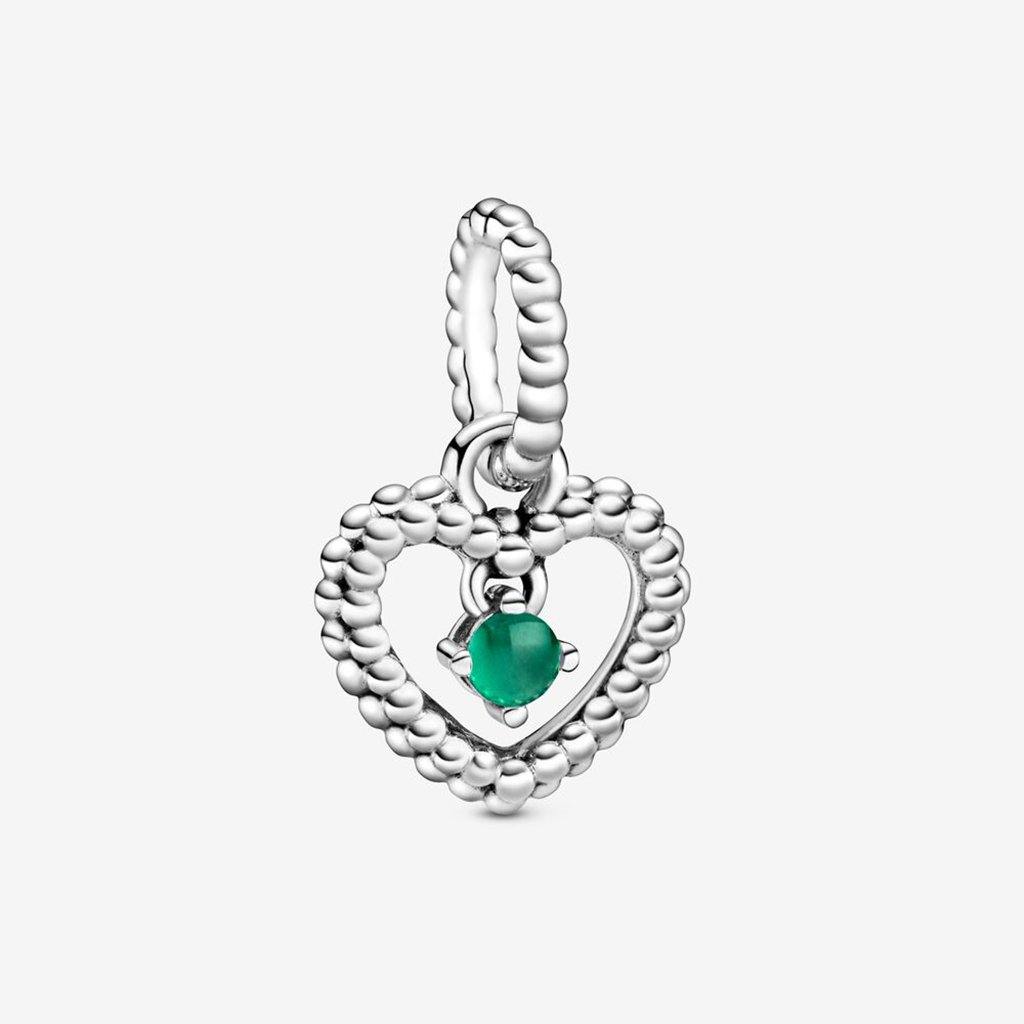 PANDORA  Rainforest Green Beaded Heart Dangle Charm