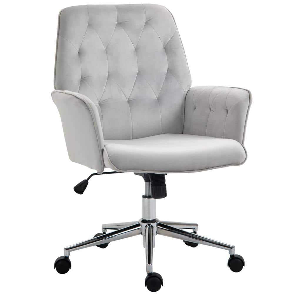 Vinsetto Light Grey Velvet Fabric Desk Chairs with Adjustable Height and Padded Armrests 921-102V02GY