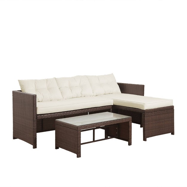 2pc Wicker Sectional Conversation Set With Cushions Brown white Peaktop