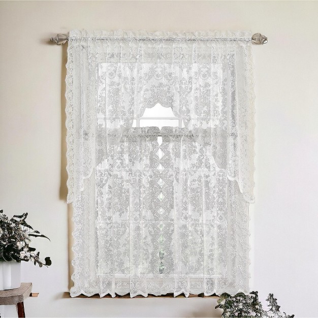 Kate Aurora Shabby Living Lena Floral Lace Complete Kitchen Curtain Tier amp Swag Set