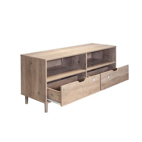 Rustic Oak TV Stand with 2 Drawer and Open Shelves， Entertainment Center， TV Console Table for Living Room， Bedroom