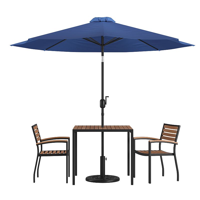 Flash Furniture Outdoor Patio Table， Chair， Umbrella and Base 5-piece Set