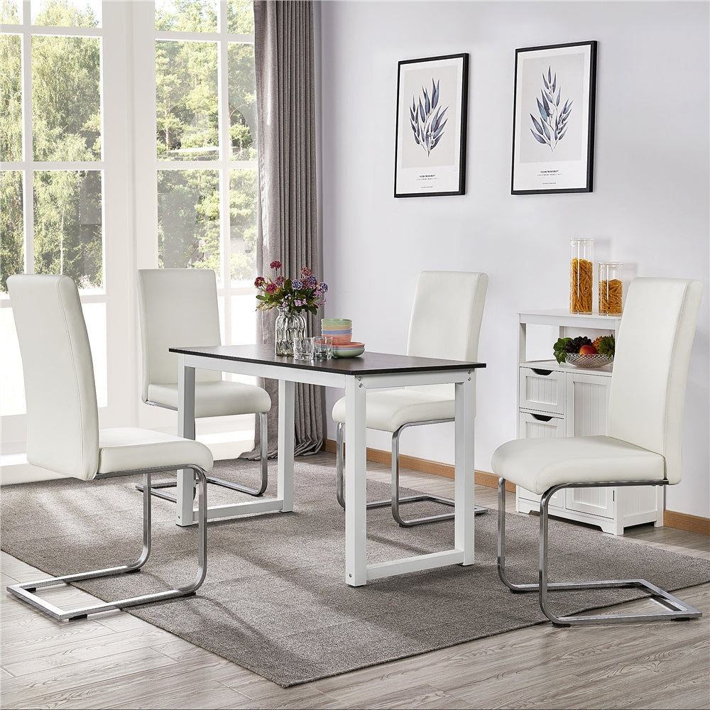 SMILE MART Modern Dining Chairs Upholstered High-Back Dining Chairs PU Leather Kitchen Chairs with Metal Legs， White