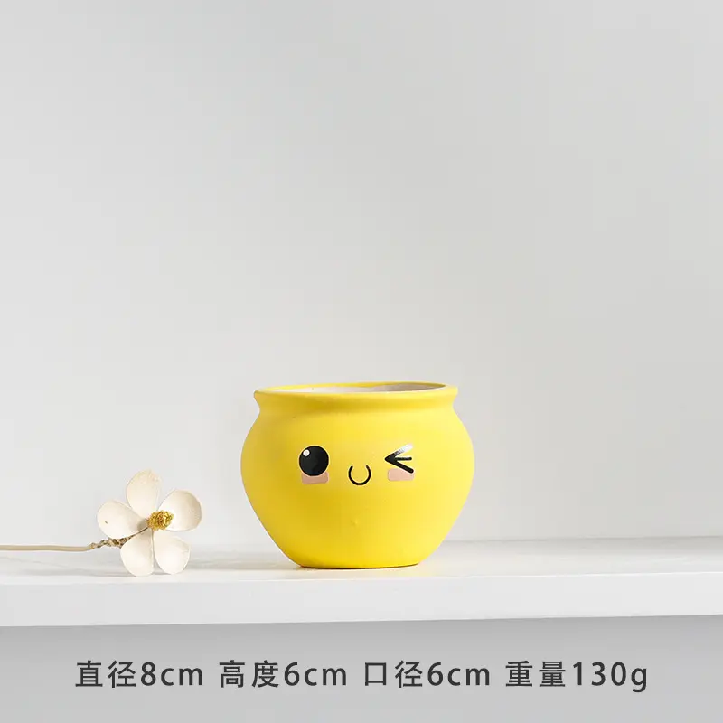 Custom yellow cute expression ceramic indoor succulent planter