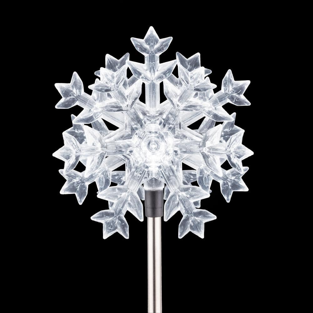 Alpine Corporation 33 in. Tall White Solar Snowflake Garden Stake with Cool LED Light (Set of 2) SLC131SLR-WT-2