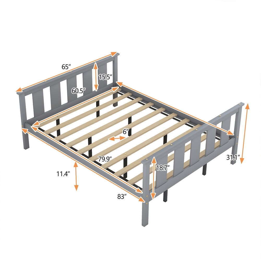 Wood Platform Bed Queen Size Bed Frame with Headboard