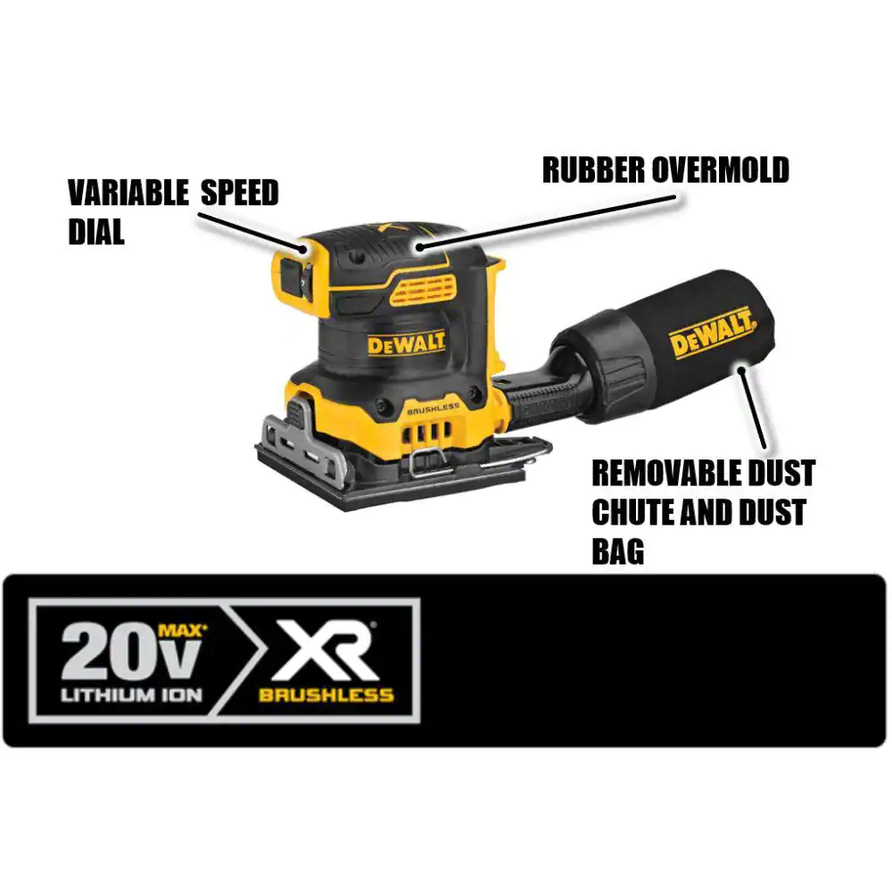 DEWALT DCW200B 20-Volt MAX XR Cordless Brushless 1/4 Sheet Variable Speed Sander (Tool-Only)