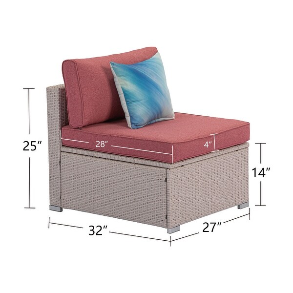 COSIEST PE Wicker Outdoor Armless Chair with Pillow