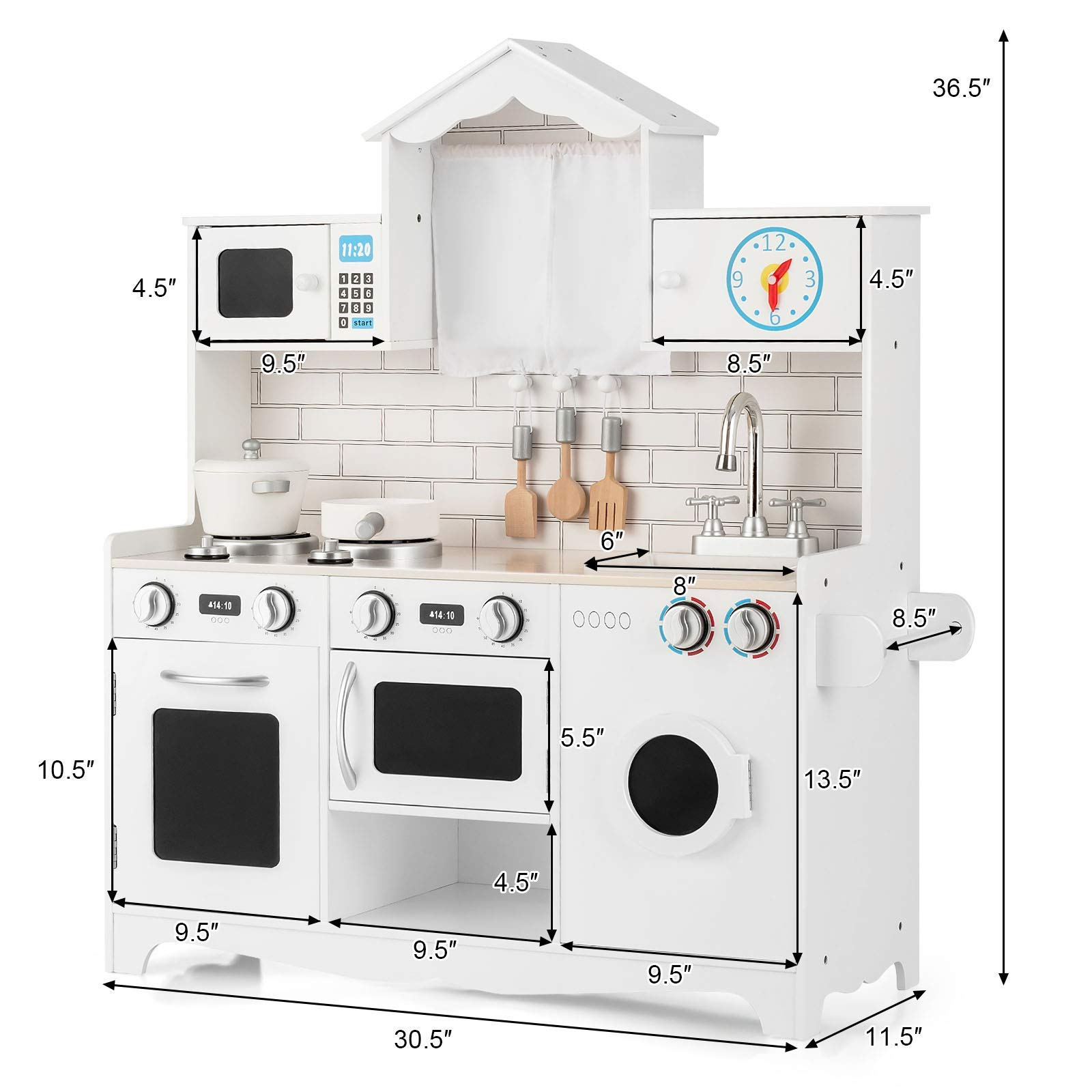 Costzon Kids Kitchen Playset, Wooden Pretend Play Toys w/ Washing Machine (White)