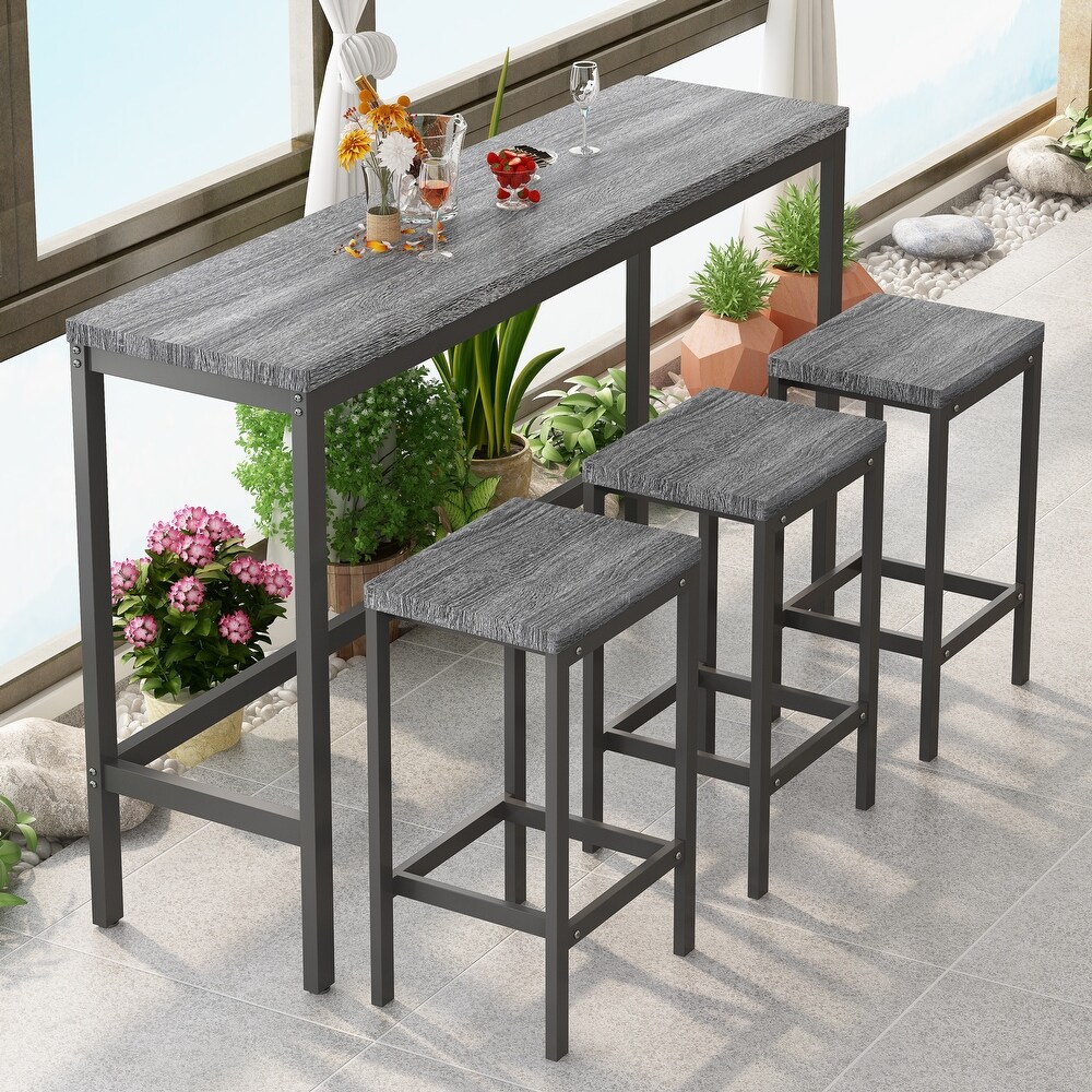 Modern Design Kitchen Dining Table  Pub Table  Long Dining Table Set with 3 Stools