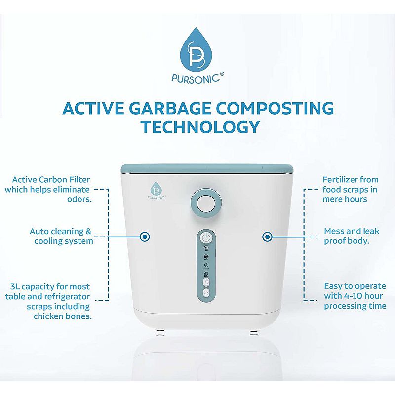 Pursonic Food Waste Composter， 3L Capacity， Environment Friendly ， Fertilizer from Food Scraps in Mere Hours， Turn Waste to Compost