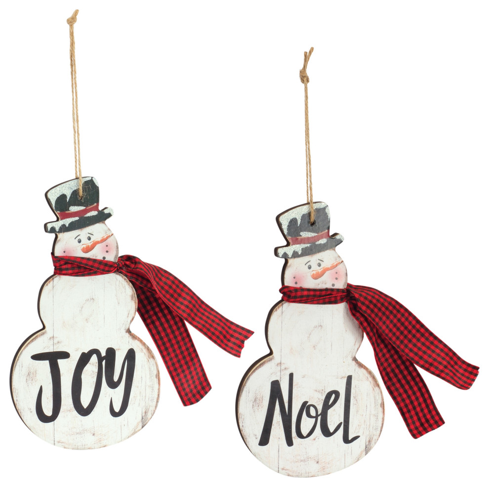 Joy And Noel Snowman Ornament (Set Of 6) 7.25 quotH Mdf   Transitional   Christmas Ornaments   by Kolibri Decor  Houzz