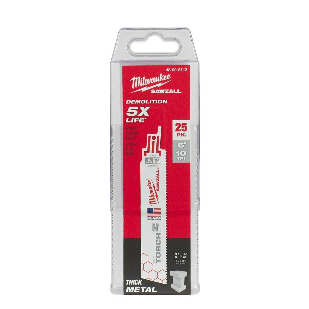 Milwaukee 6 in. 10 TPI THE TORCH SAWZALL Blades 25PK 48-00-8712 from Milwaukee