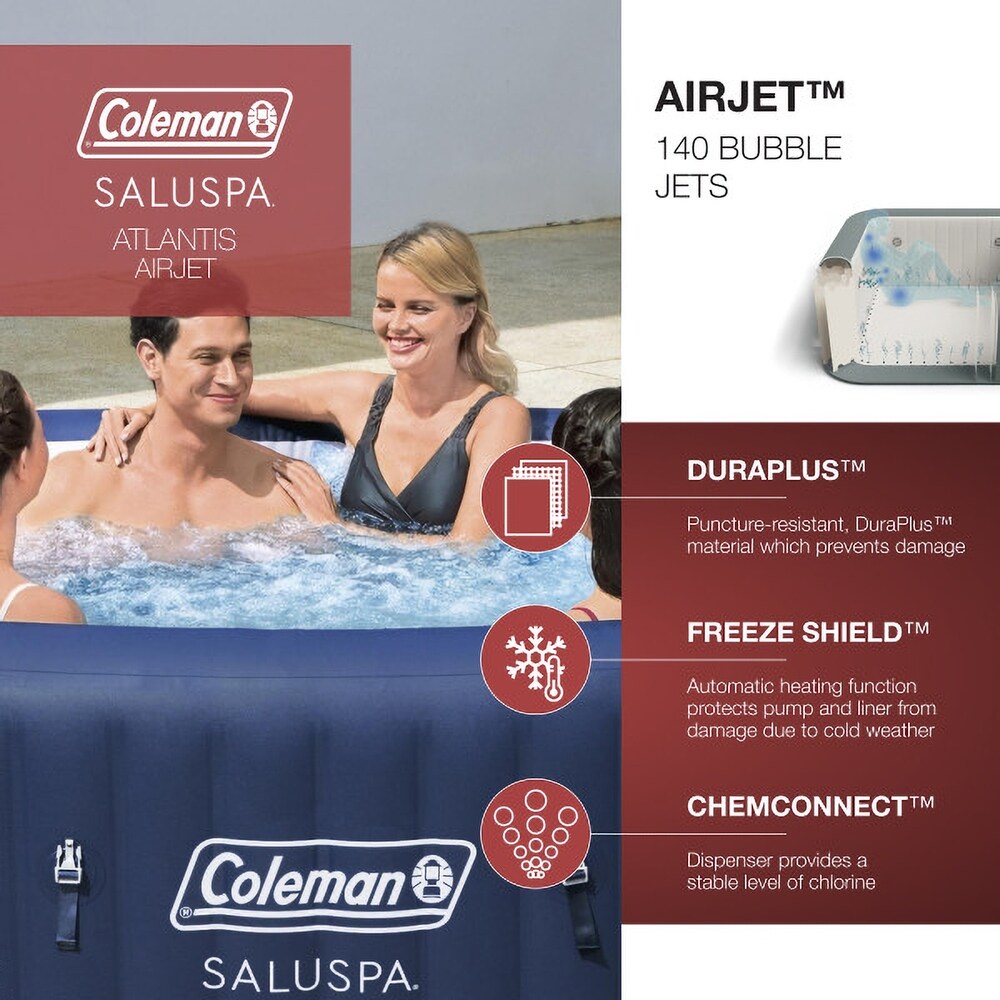 Coleman SaluSpa Inflatable Hot Tub Spa with PureSpa Multi Colored LED Light   87