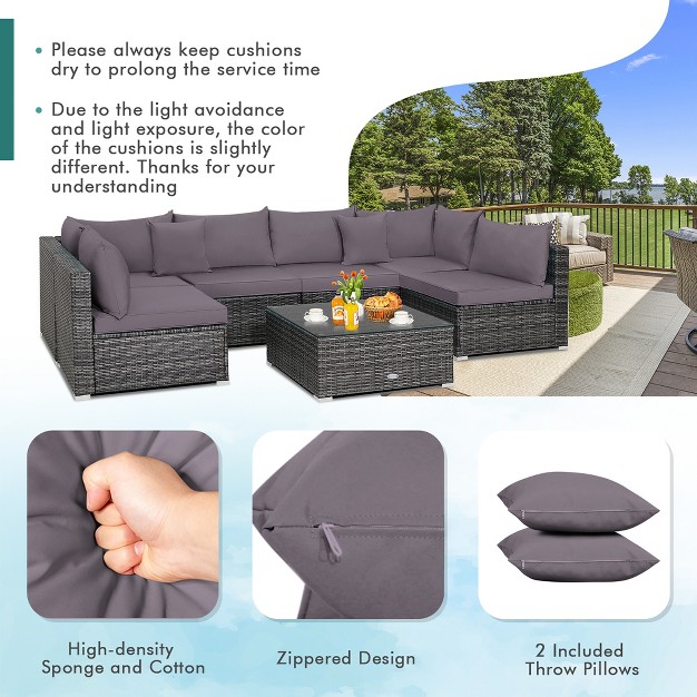 Costway 7pcs Patio Rattan Furniture Set Sectional Sofa Cushioned Garden