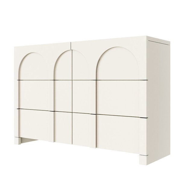 White French Style 6 Drawer Double Dresser， Rubber Wood Accent Storage Cabinet with Arch Door， Closet Chest of Drawers - - 37838436