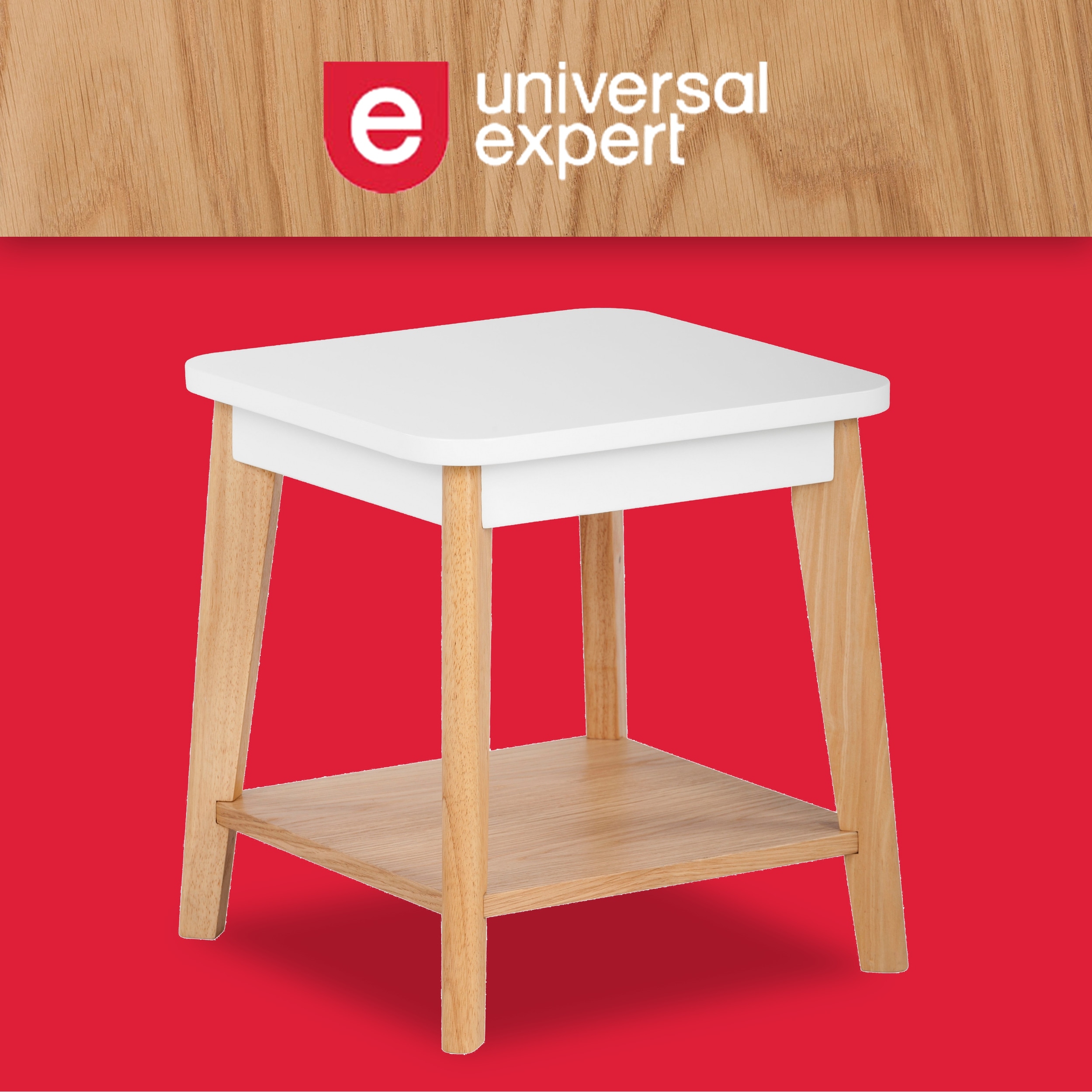 Universal Expert Remus Square Side Table， Modern Oak and White