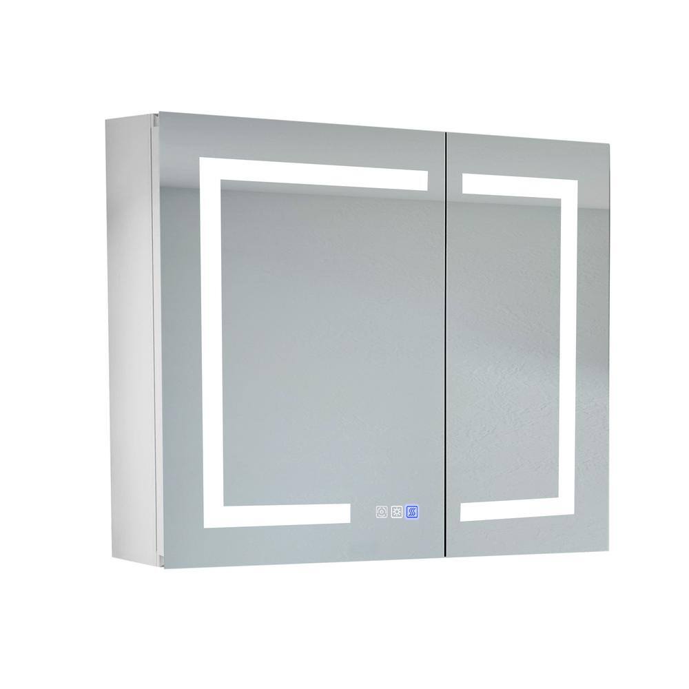 Lonni 30 in. W x 26 in. H Medium Rectangular Silver Aluminum RecessedSurface Mount Medicine Cabinet with Mirror and LED LONY3026V3DKX