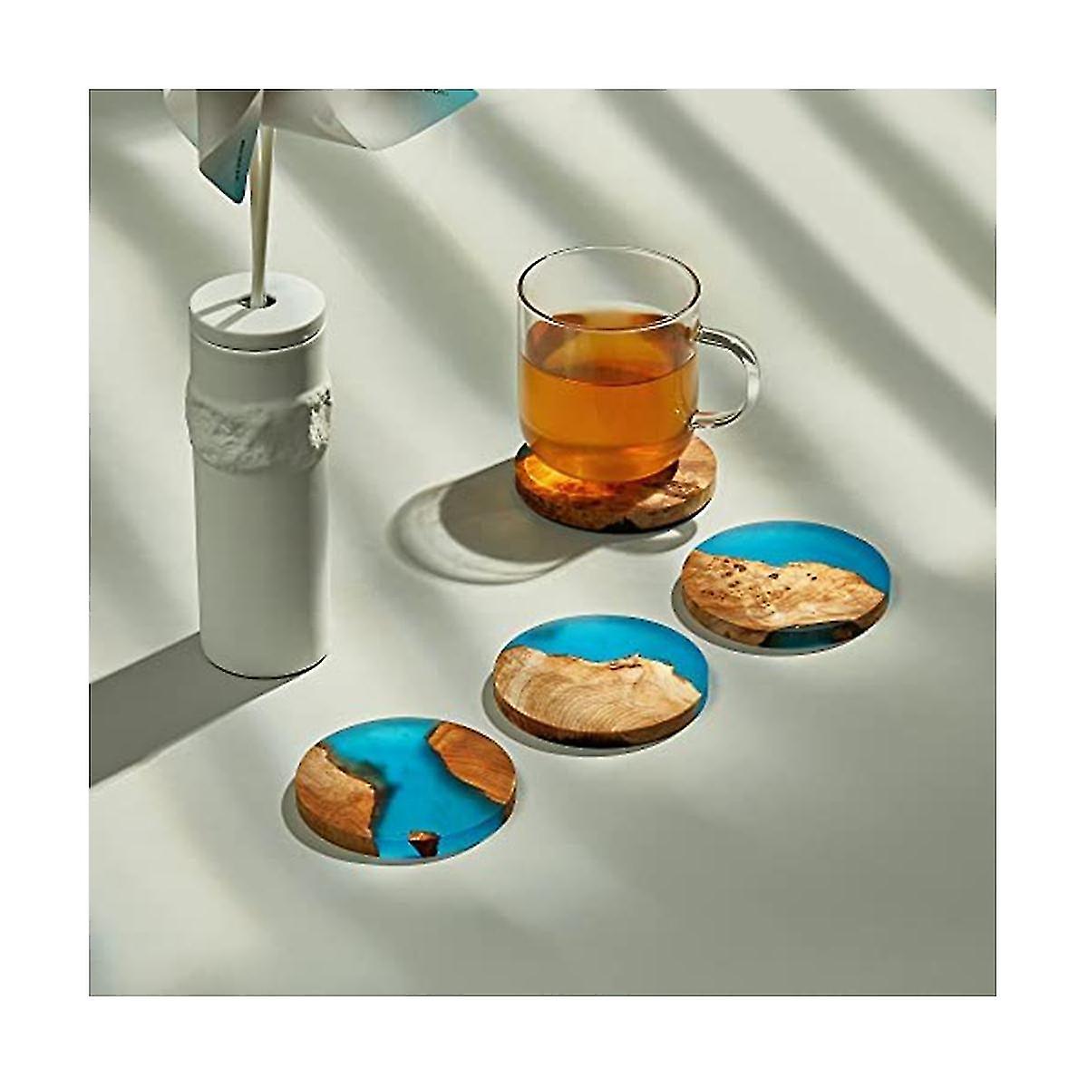 4 Pack Wooden Coasters With Epoxy Resin， Bar Coaster For Drinks， Modern Coasters For Bar Kitchen Ho