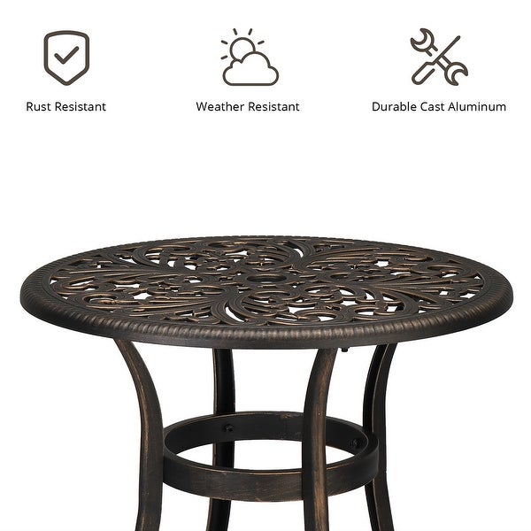 23.6 Inch Outdoor Round Cast Aluminum Phoenix Side Table，Bronze