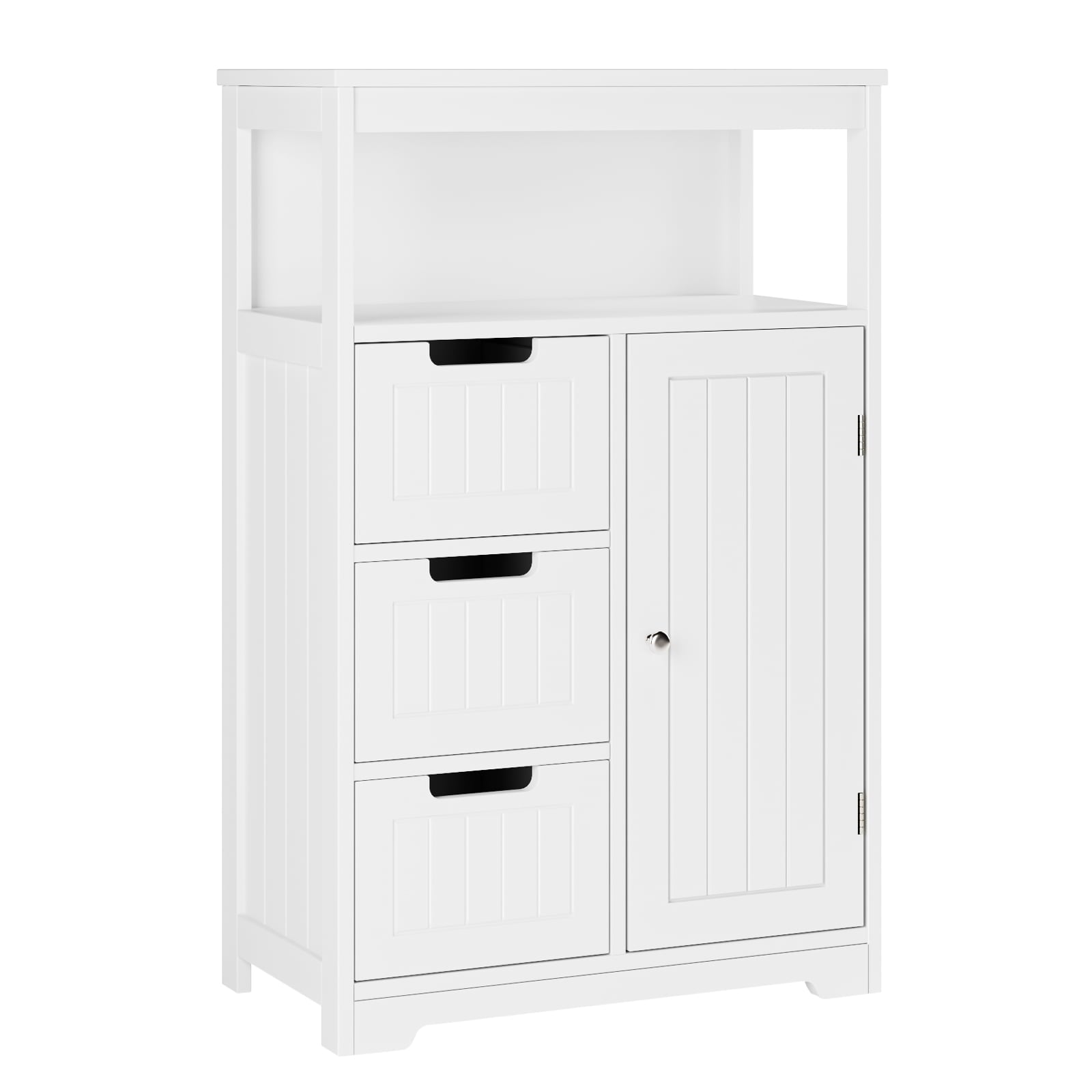 Homfa Bathroom Floor Cabinet with 3 Drawer and 1 Cupboard, Wooden Free Standing Storage Cabinet Corner Organizer Unit Dresser, White