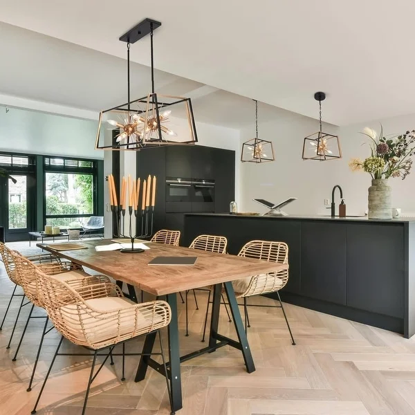 Modern Farmhouse 6/12-Light Black Gold Sputnik Chandelier Geometric Island Lights for Kitchen Shopping - The Best Deals on Chandeliers