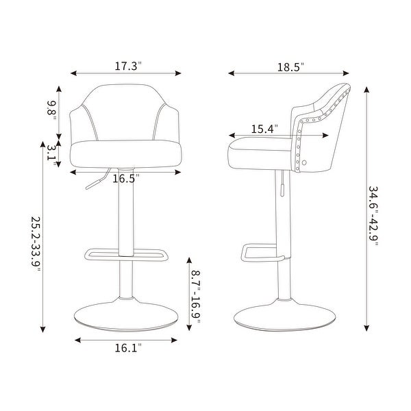 Bar Stools Adjustable Bent Wood Back Nailhead Trim Barstools (Set of 2) - 17.37