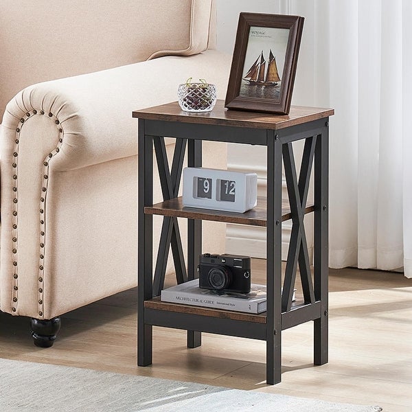 Modern End Table with 3-Tier Open Storage Shelves