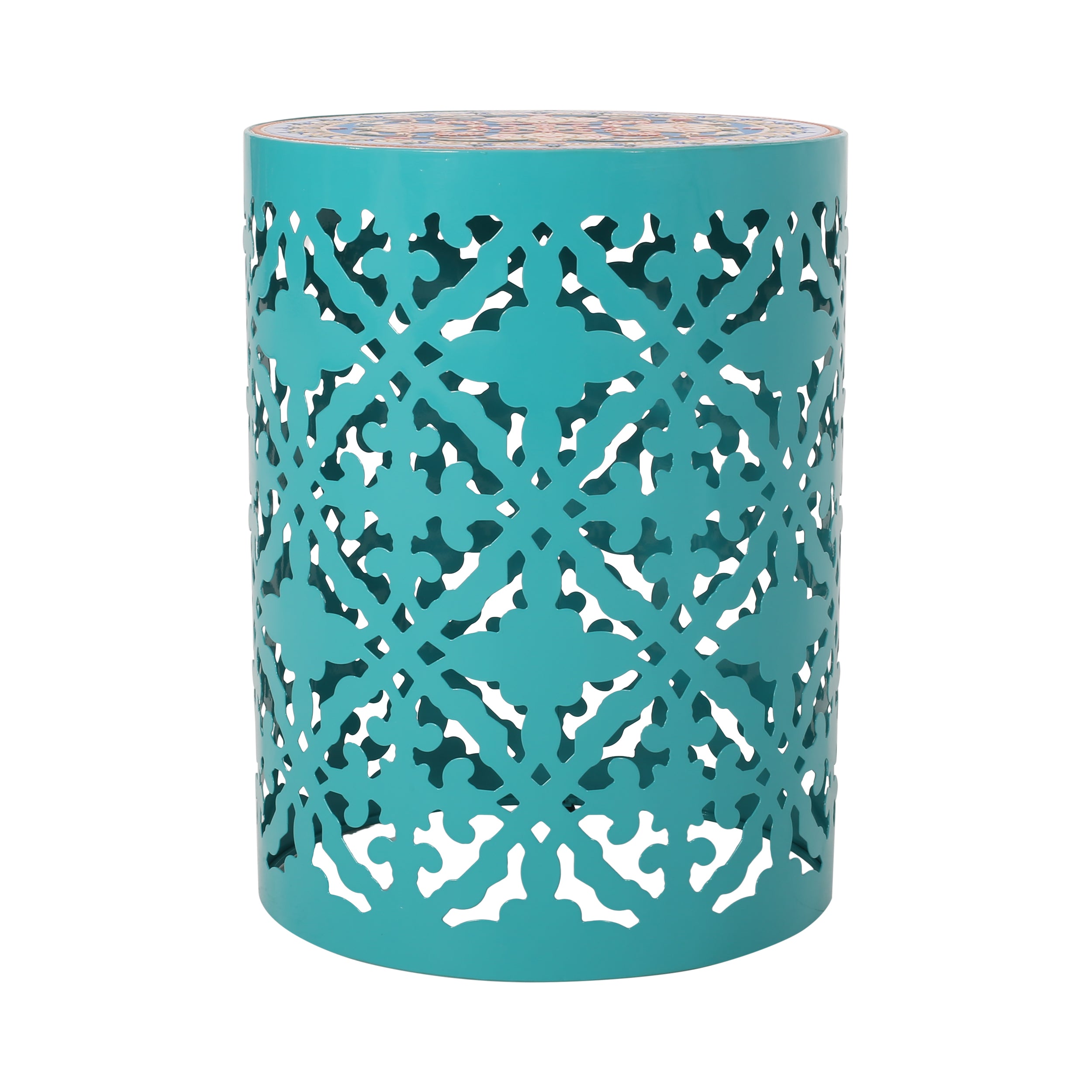 Kenzi Outdoor Lace Cut Side Table with Tile Top