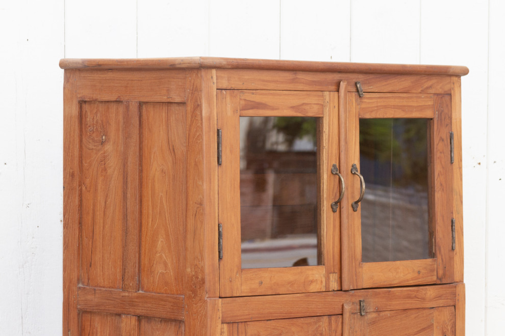 Tall Golden Teak Glass Cabinet   Farmhouse   Accent Chests And Cabinets   by De cor  Houzz