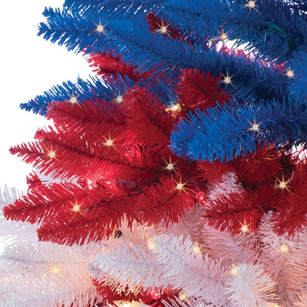 Sterling 5-foot Patriotic American Tree In Red， White And Blue With 495 Clear/red Lights And 5 Twinkle Lights On Top Section