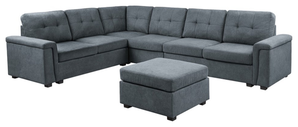 Isla Gray Woven Fabric 7 Seater Corner Sectional Sofa with Ottoman   Transitional   Sectional Sofas   by Homesquare  Houzz