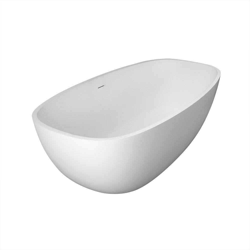 Xspracer 61 in. Stone Resin Flatbottom Solid Surface Freestanding Double Ended Soaking Bathtub with Brass Drain in White JH-AN303150