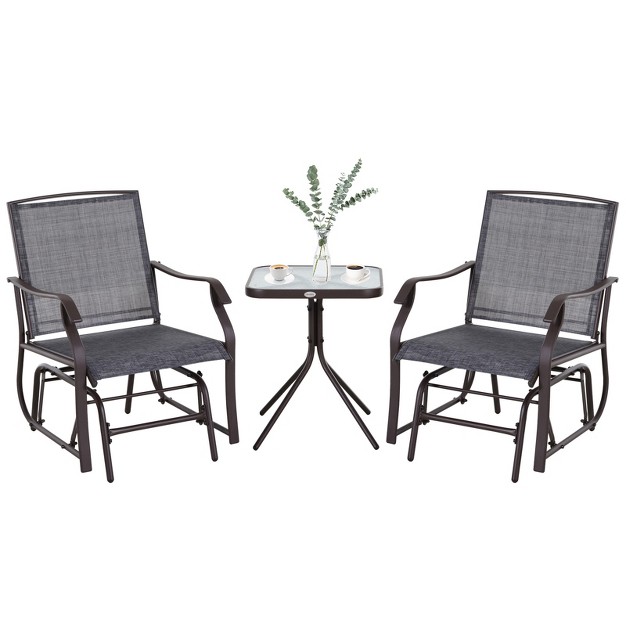 Outsunny 3 Pcs Outdoor Gliders Set Bistro Set With Glass Top Table For Patio Garden Backyard Lawn