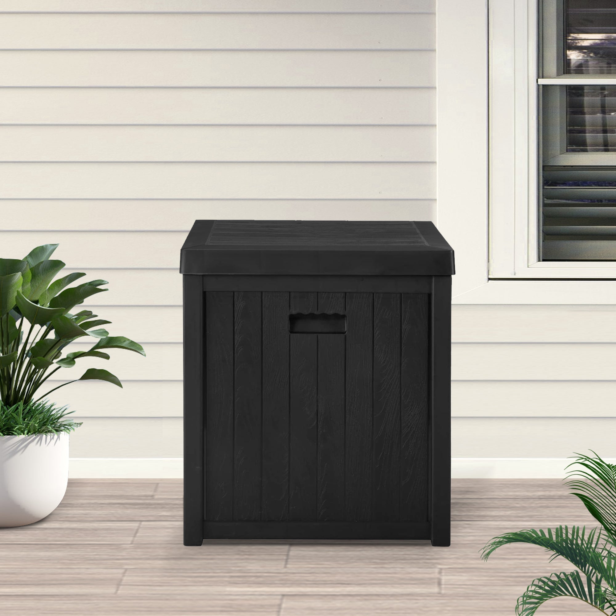 Resin Patio Storage Deck Box, 51 Gallon Outdoor All-Weather Deck Storage Container Boxes, Black